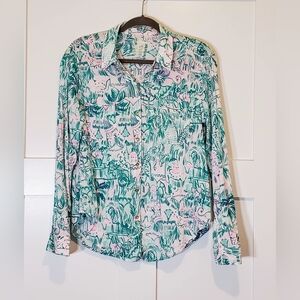 Lily Pulitzer Seaview Button Up Bright Agate Green Colorful Camelflage M…